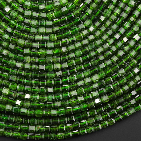 AAA Real Genuine Natural Green Chrome Diopside Faceted 2mm Cube Dice Square Gemstone Beads 15.5" Strand