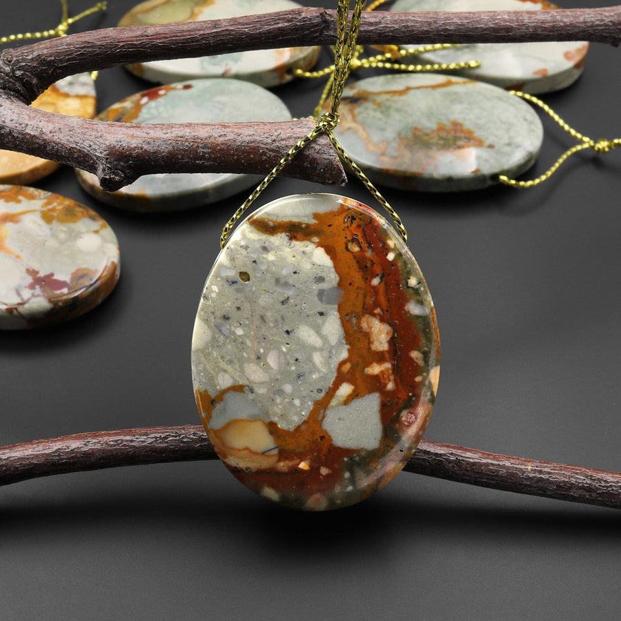 Natural Owyhee Picture Jasper Oval Pendant Side Drilled A4