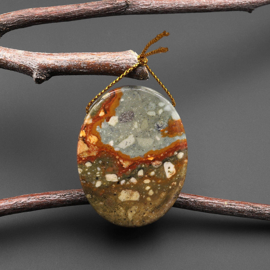 Natural Owyhee Picture Jasper Oval Pendant Side Drilled A2