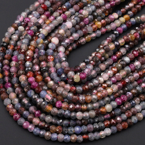 Faceted Natural Blue Sapphire Red Ruby Faceted Rondelle 3mm Gemstone Beads 15.5" Strand