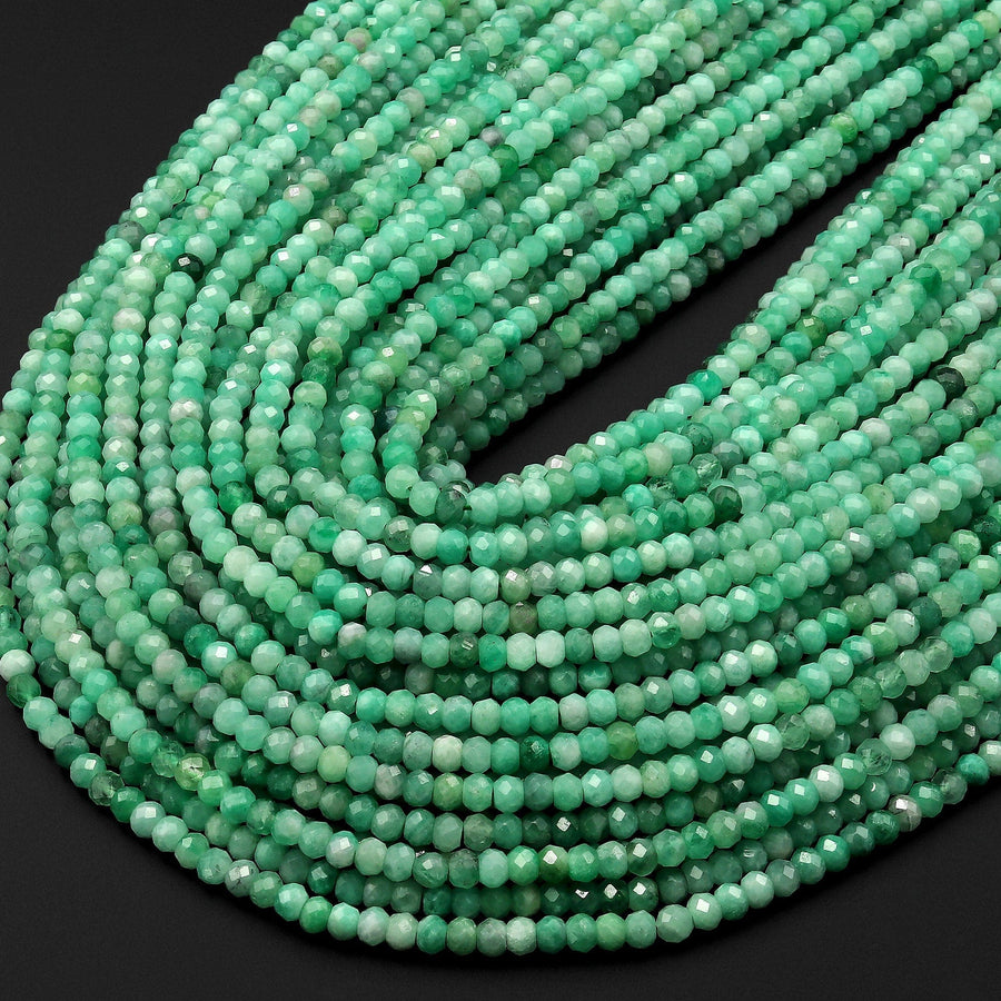 AAA Real Genuine Natural Green Emerald Gemstone Faceted 4mm Rondelle Gemstone May Birthstone 15.5" Strand