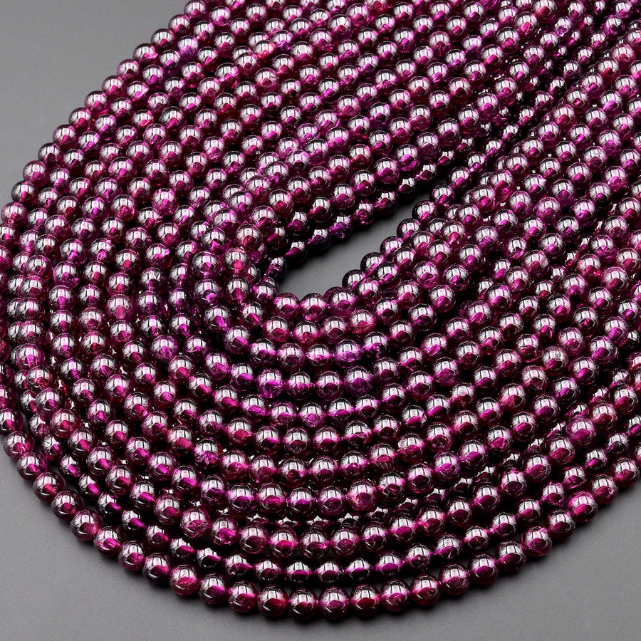 AAA+ Natural Purple Garnet From Mozambique Smooth 3mm 4mm 5mm 6mm Round Gemstone Beads 15.5" Strand