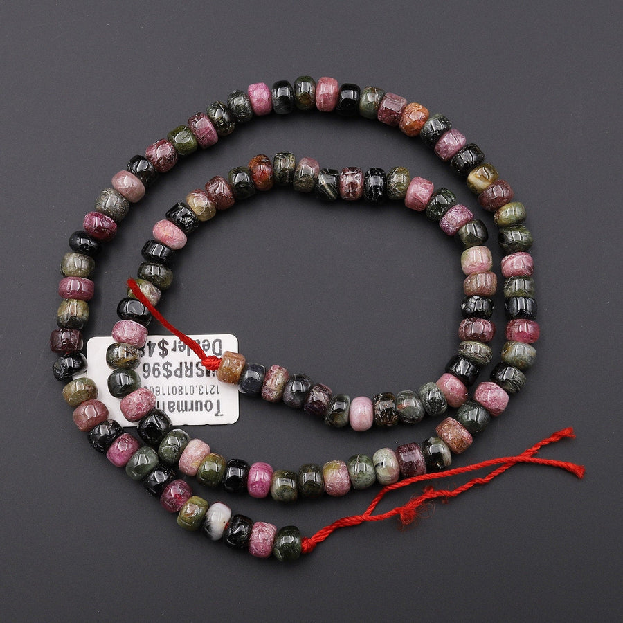 Natural Multicolor Tourmaline 6mm Smooth Rondelle Beads 15.5" Strand