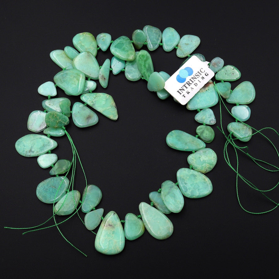 Natural Australian Green Chrysoprase Beads Freeform Teardrop Side Drilled Gemstone 15.5" Strand