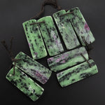 Natural Pink Ruby Green Zoisite Flat Rectangle Drilled Matched Earrings Bead Pair