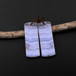 Natural Blue Lace Agate Earring Pair Gemstone Flat Rectangle Matched Beads