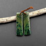 Natural African Green Jade Earring Pair Drilled Gemstone Rectangle Matched Earring Bead Pair