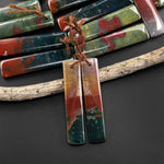 Natural Indian Bloodstone Rectangle Cabochon Cab Pair Matched Gemstone Earrings Beads