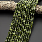 Natural Russian Green Serpentine Jade Beads 6mm Thin Rondelle 15.5" Strand