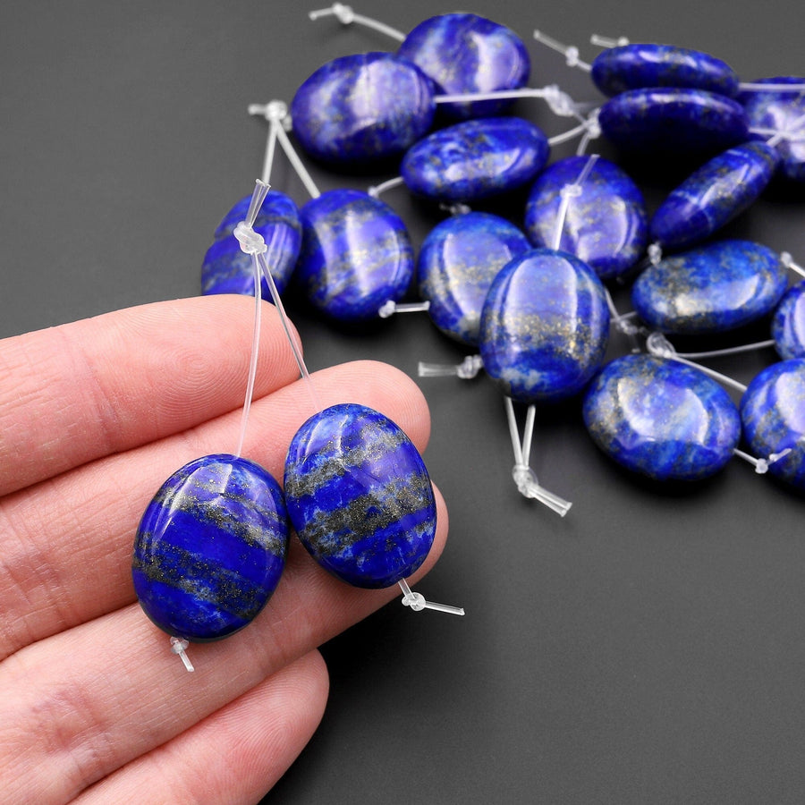 Drilled Natural Blue Lapis Earring Pair With Golden Pyrite Oval Matched Gemstone Beads Pair