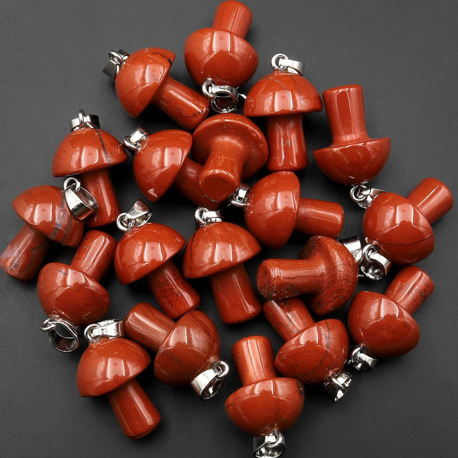 AAA Natural Red Jasper Gemstone Mushroom Pendant Natural Crystal Focal Bead