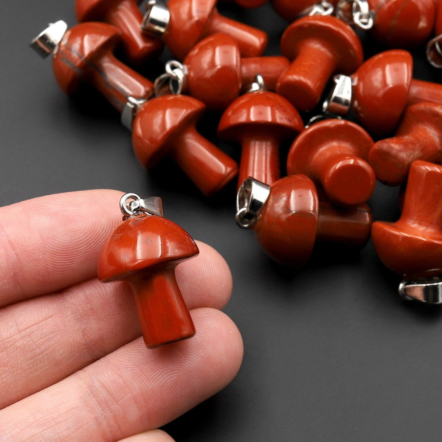 AAA Natural Red Jasper Gemstone Mushroom Pendant Natural Crystal Focal Bead