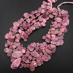 Real Genuine Natural Red Pink Ruby Gemstone Large Flat Freeform Teardrop Slice Pendant Beads 15.5" Strand