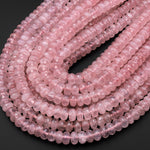 AAA Faceted Gemmy Large Natural Pink Rose Quartz Rondelle Beads 10mm 12mm 15.5" Strand
