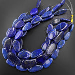 AAA Large Natural Blue Lapis Freeform Long Thin Oval Nugget Beads 15.5" Strand