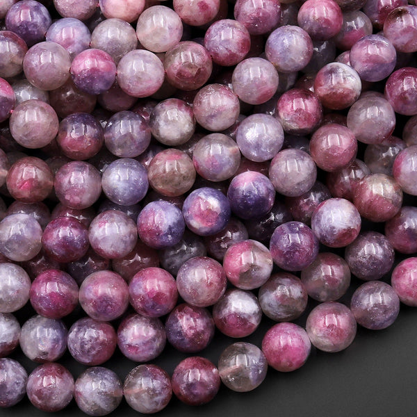 AAA Natural Pink Tourmaline in Lepidolite Gemstone Smooth Round Beads 4mm 6mm 8mm 10mm 12mm 15.5" Strand