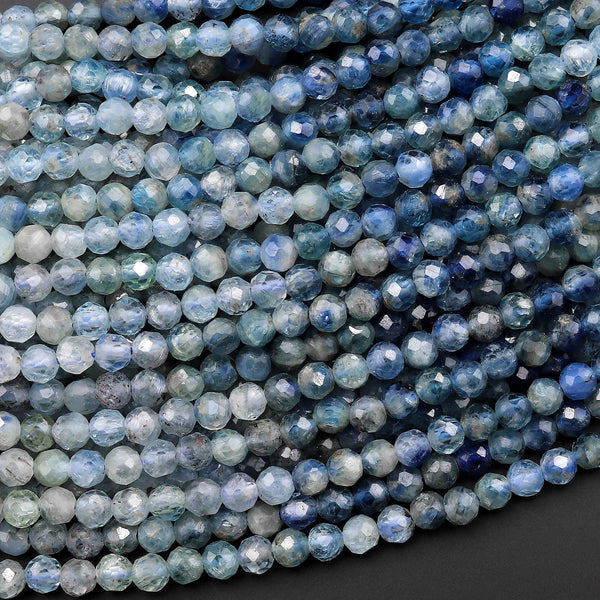 Natural Multicolor Silvery Green Blue Kyanite 3mm 4mm Round Beads 15.5" Strand