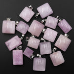 Natural Kunzite Pendant Puffy Square Gemstone Focal Bead