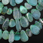 Extra Gemmy Natural Australian Green Chrysoprase Beads Freeform Teardrop Petal Focal Pendant Side Drilled Gemstone 15.5" Strand