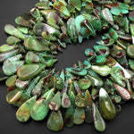 Natural Australian Brown Green Chrysoprase Teardrop Beads Focal Pendant Top Side Drilled Gemstone 15.5" Strand