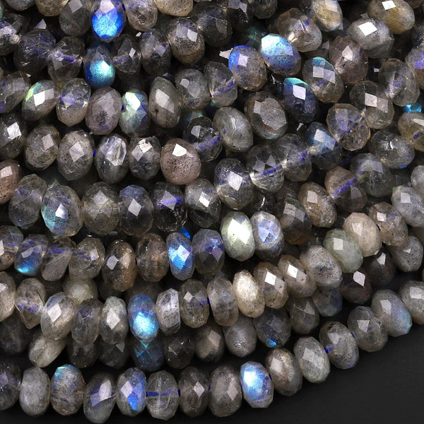 Faceted Labradorite Rondelle Beads Freeform Irregular 5mm 6mm 7mm 15.5" Strand