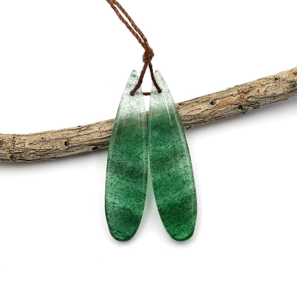 Natural African Green Chalcedony Earring Pair Drilled Gemstone Thin Long Teardrop Matched Beads