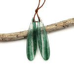 Natural African Green Chalcedony Earring Pair Drilled Gemstone Thin Long Teardrop Matched Beads