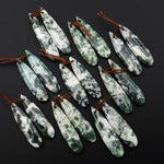 Natural Green Moss Agate Earring Pair Drilled Teardrop Cabochon Cab Pair Matched Gemstone Beads