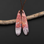 Natural Red Pink White Laguna Lace Agate Long Slender Teardrop Earring Drilled Matched Gemstone Bead Pair