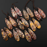 Natural Leopard Skin Orbicular Jasper Earring Pair Gemstone Drilled Matched Teardrop Beads