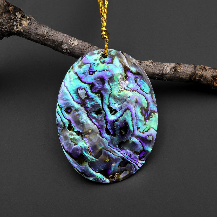 Real Natural Abalone Shell Oval Pendant Rainbow Iridescent Peacock Blue Green Pink Purple Colors A2