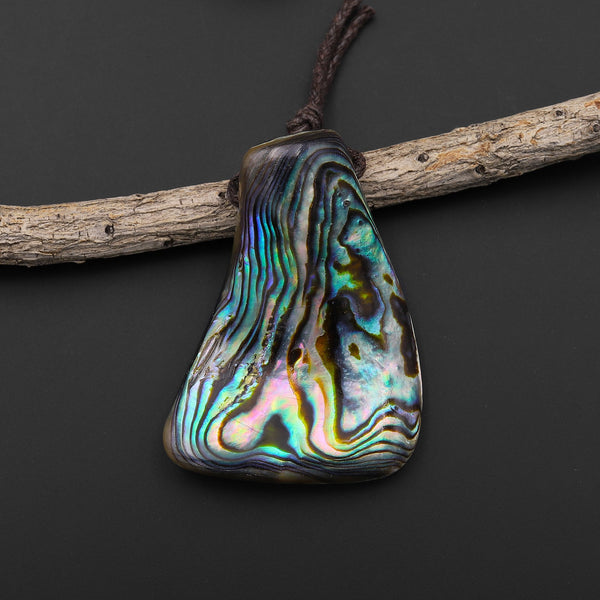 Real Natural Abalone Shell Freeform Pendant Rainbow Iridescent Peacock Blue Green Pink Purple Colors