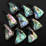 Real Natural Abalone Shell Freeform Pendant Rainbow Iridescent Peacock Blue Green Pink Purple Colors