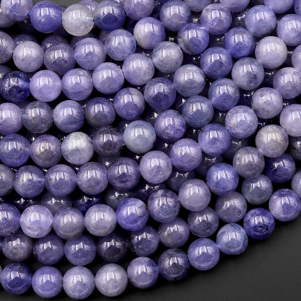 AA Real Genuine Natural Tanzanite Round Beads 5mm 6mm Purple Blue Gemstone 15.5" Strand