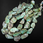 Large Chunky Natural Australian Green Brown Chrysoprase Slice Freeform Focal Beads Pendant 15.5" Strand