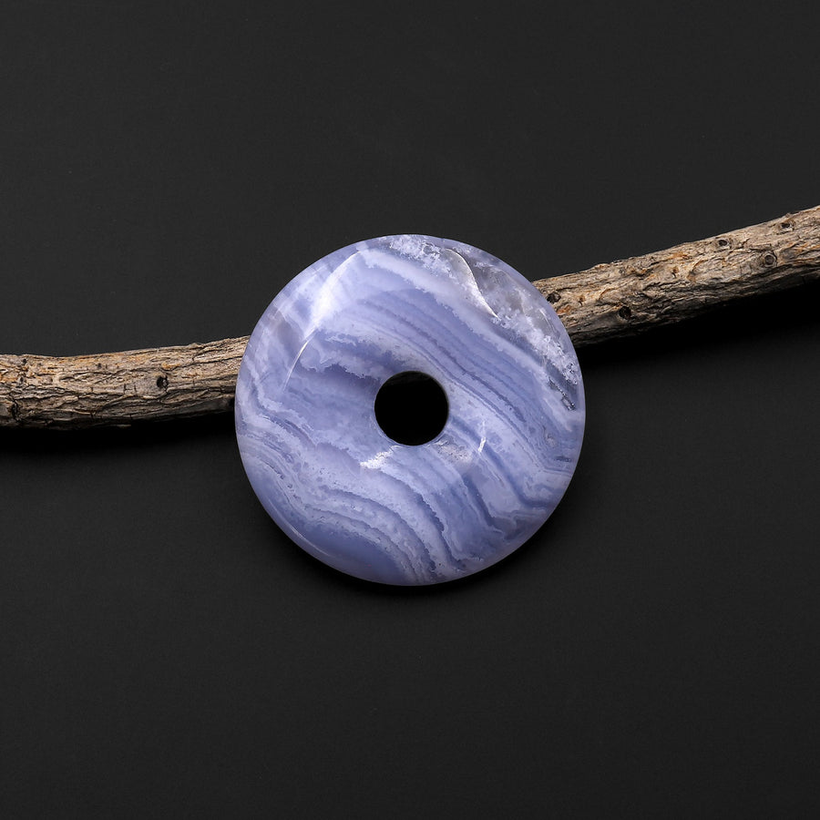 AAA+ Natural Blue Lace Agate Donut Pendant 30mm A1