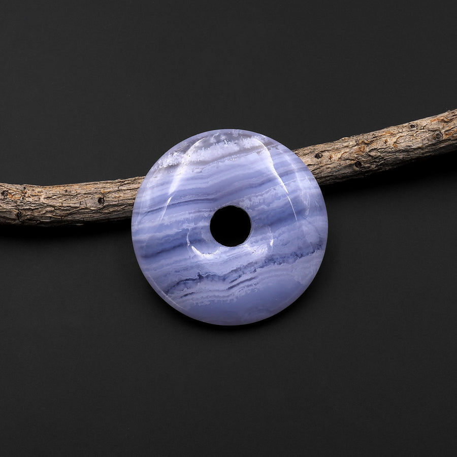 AAA+ Natural Blue Lace Agate Donut Pendant 30mm A2