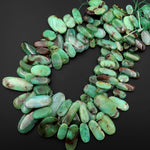 Large Natural Australian Green Chrysoprase Beads Nuggets Side Drilled Long Oval Focal Bead Pendant 15.5" Strand