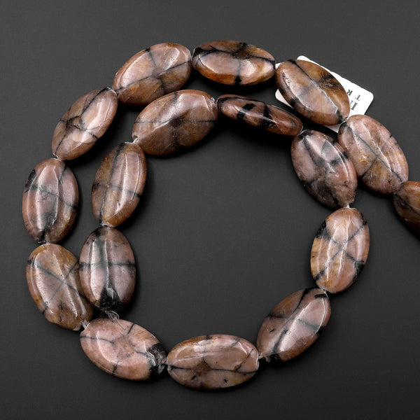 Rare Genuine Natural Chiastolite Andalusite Cross Stone Oval Beads Aka Christ Stone 15.5" Strand