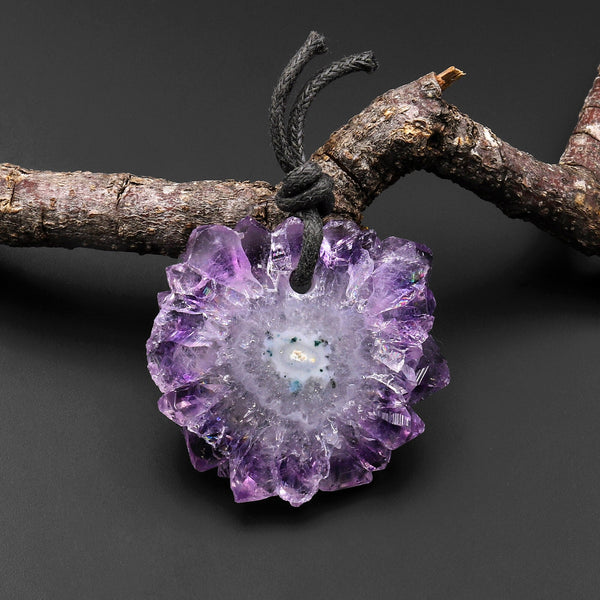Natural Purple Amethyst Stalactite Crystal Druzy Flower Pendant A1