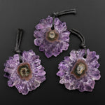 Natural Purple Amethyst Stalactite Crystal Druzy Flower Pendant Gemstone Slice