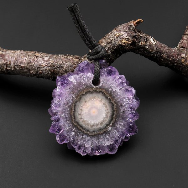 Natural Purple Amethyst Stalactite Crystal Druzy Flower Blossom Pendant A1