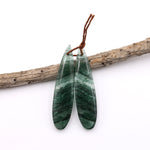 Natural Striped African Green Chalcedony Earring Pair Drilled Gemstone Thin Long Teardrop Matched Beads