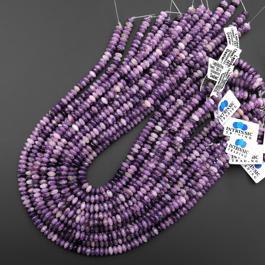 Natural Purple Lepidolite 6mm Smooth Thin Rondelle Beads 15.5" Strand