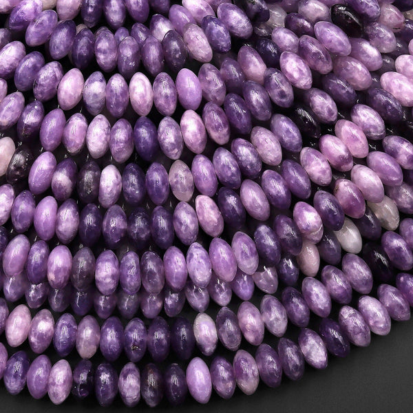 Natural Purple Lepidolite 6mm Smooth Thin Rondelle Beads 15.5" Strand
