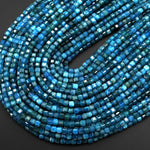 AAA Natural Teal Blue Apatite Faceted 4mm Cube Beads Gemstone 15.5" Strand