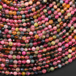 AAA Micro Faceted Natural Multicolor Tourmaline Round Beads 3mm Pink Green Blue Yellow Real Genuine Gemstone 15.5" Strand