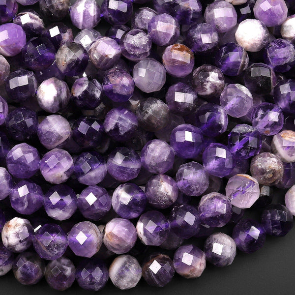 Faceted Natural Chevron Amethyst 4mm 5mm 6mm 8mm Round Beads 15.5" Strand