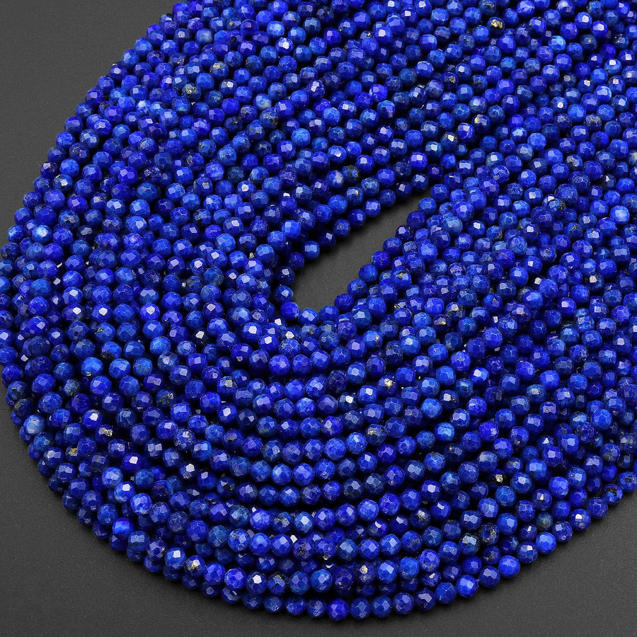 AAA Faceted Natural Denim Blue Lapis 3mm Round Beads Laser Diamond Cut Gemstone 15.5" Strand