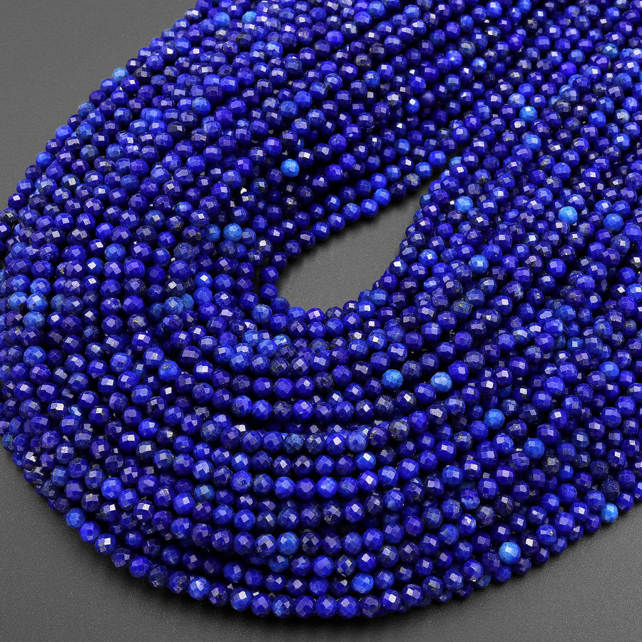 AAA Micro Faceted Natural Blue Lapis Lazuli Round Beads 3mm Diamond Cut Gemstone 15.5" Strand